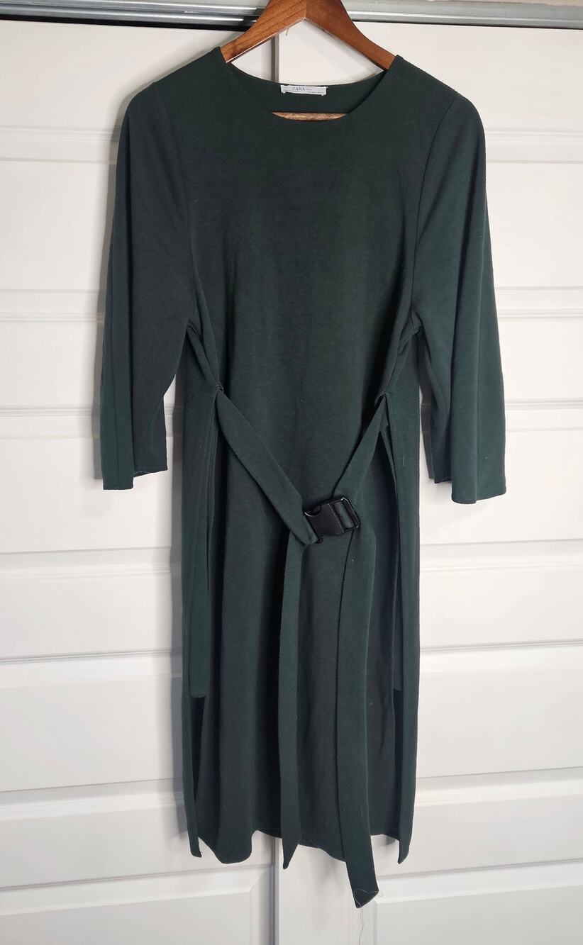 Zara Basics Military Green Utility Gorpcore Layered Toggle Belt Midi Dress S